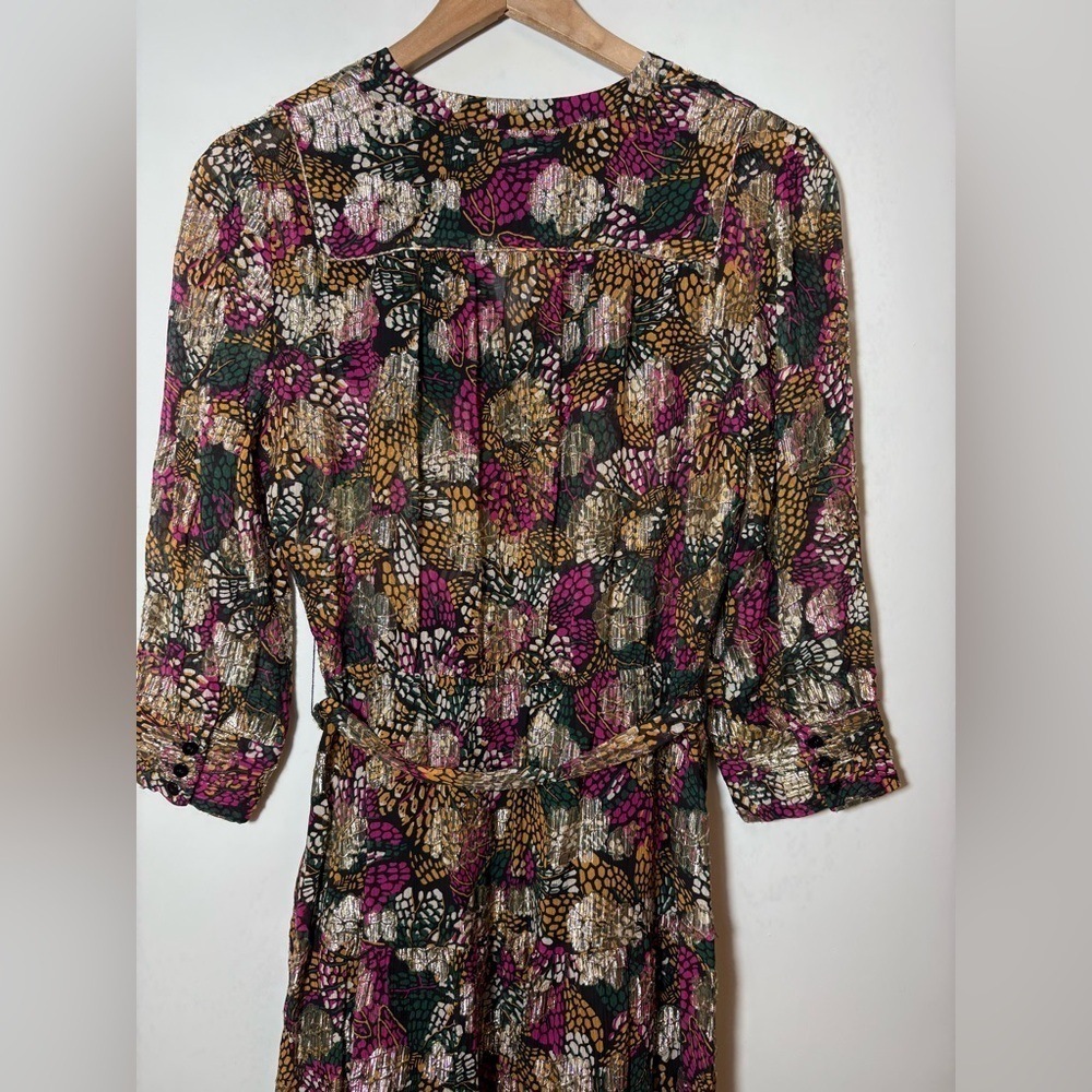 ba&sh Love Metallic Floral Print Midi Belted Dress $495 Sz XS - Picture 11 of 14